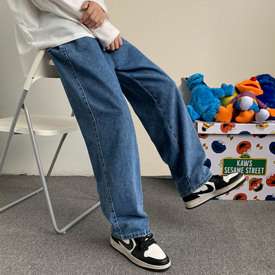 Moda coreeană pentru bărbați, blugi cu picioare largi, toamna 2021, noua îmbrăcăminte de stradă, pantaloni drepți largi, denim, pantaloni de marcă masculină