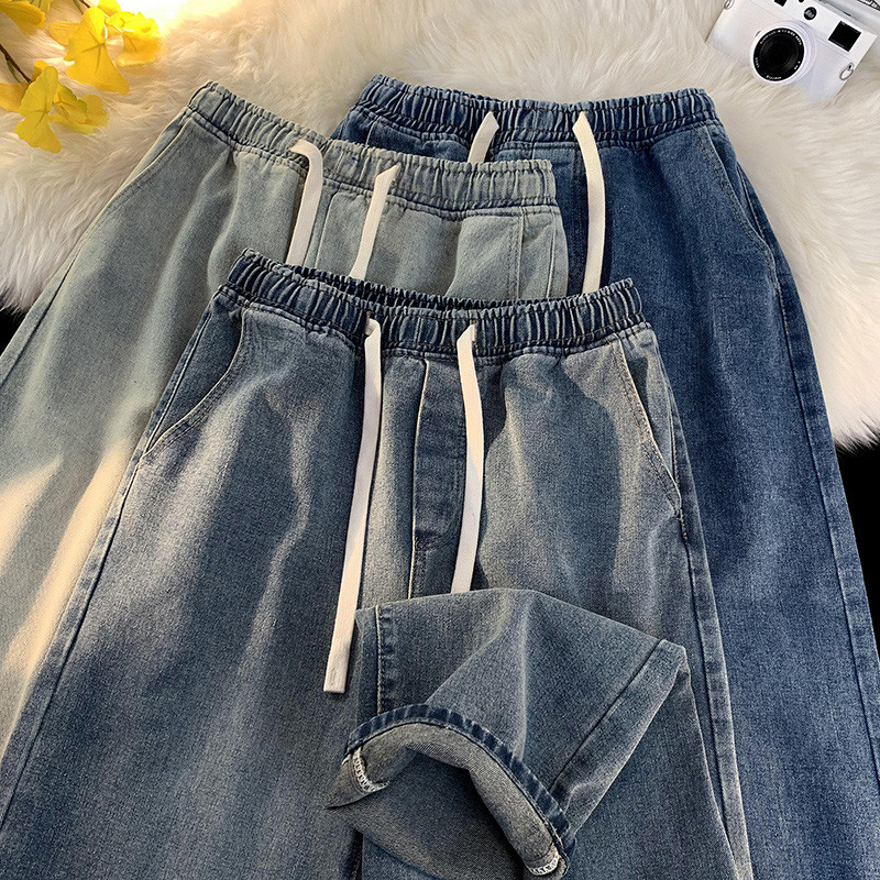 Άνοιξη 2023 Νέο Ανδρικό ελαστικό τζιν φαρδύ τζιν κορεατικής μόδας τζιν φαρδύ παντελόνι Vintage μπλε ανδρικό παντελόνι
