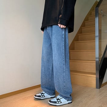 Άνοιξη 2023 Νέο Ανδρικό φαρδύ Balck Τζιν Κορεάτικο στυλ Μόδα ελαστικό σχέδιο μέσης Τζιν παντελόνι με φαρδύ πόδι Vintage φαρδύ παντελόνι ανδρικό