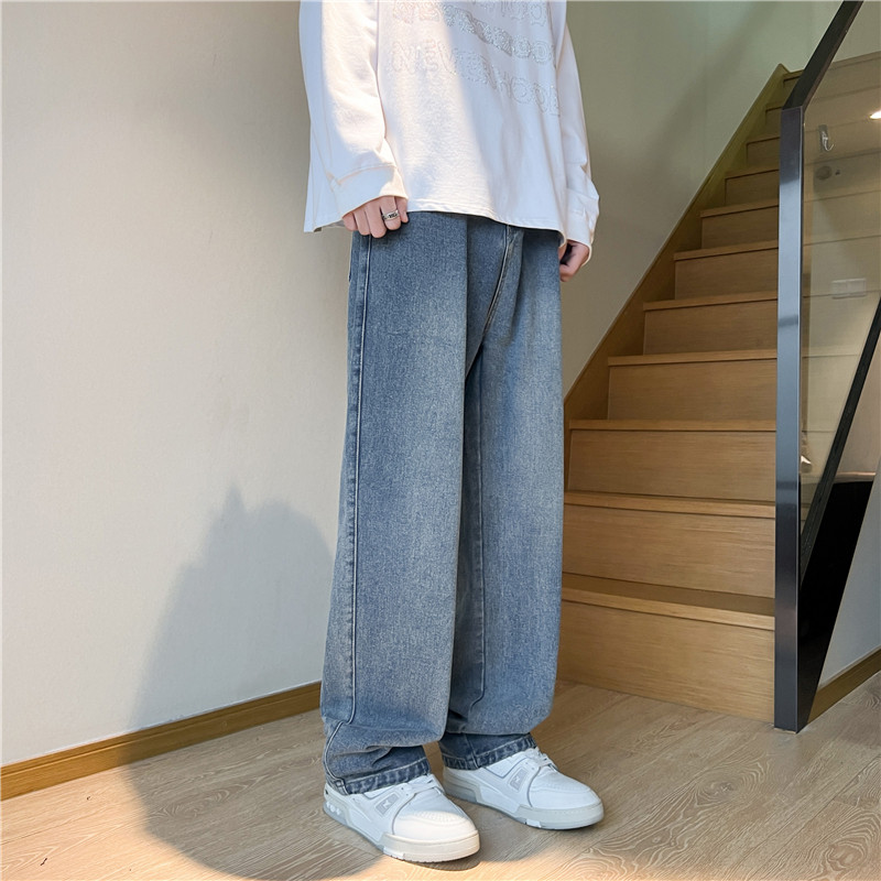 Proljeće 2023. Nove muške široke crne traperice u korejskom stilu Modni dizajn s elastičnim strukom Denim hlače širokih nogavica Vintage široke muške hlače