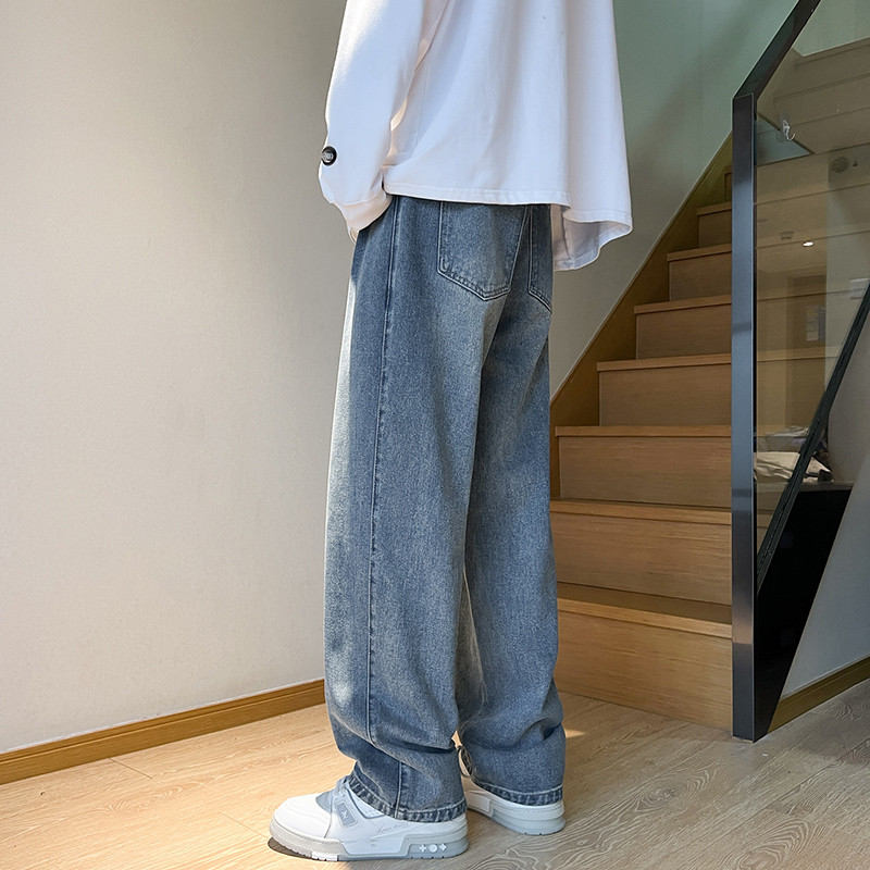 Proljeće 2023. Nove muške široke crne traperice u korejskom stilu Modni dizajn s elastičnim strukom Denim hlače širokih nogavica Vintage široke muške hlače