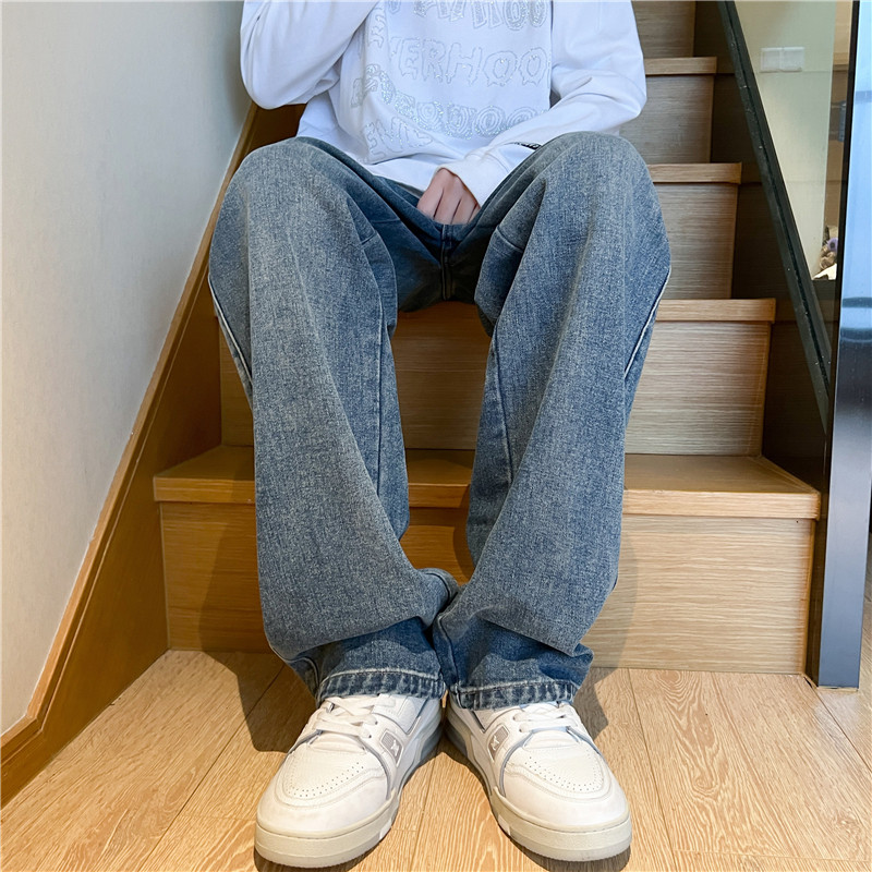 Proljeće 2023. Nove muške široke crne traperice u korejskom stilu Modni dizajn s elastičnim strukom Denim hlače širokih nogavica Vintage široke muške hlače