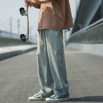 2022 Φθινόπωρο New Men Μαύρο φαρδύ τζιν φαρδύ τζιν Σχέδιο κορδόνι ελαστικό τζιν μέσης Cargo Streetwear ίσιο τζιν παντελόνι ανδρικό