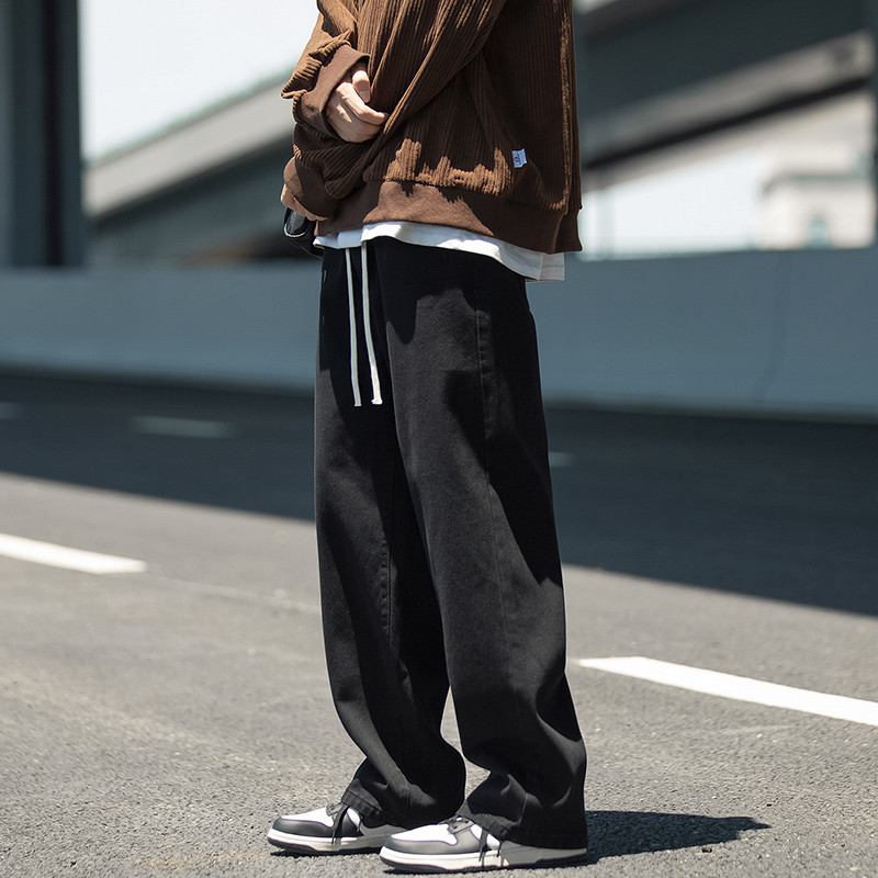 2022 Φθινόπωρο New Men Μαύρο φαρδύ τζιν φαρδύ τζιν Σχέδιο κορδόνι ελαστικό τζιν μέσης Cargo Streetwear ίσιο τζιν παντελόνι ανδρικό