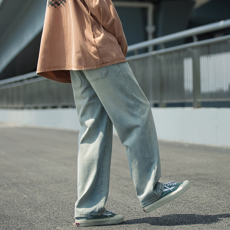 2022 Φθινόπωρο New Men Μαύρο φαρδύ τζιν φαρδύ τζιν Σχέδιο κορδόνι ελαστικό τζιν μέσης Cargo Streetwear ίσιο τζιν παντελόνι ανδρικό