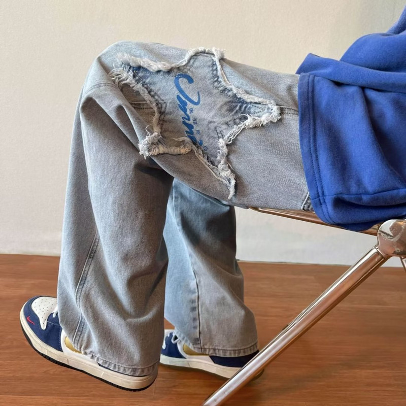 Y2K Street Hip-Hop Trend Ravne široke traperice za par Ležerne široke traperice 2023. Nove američke retro zvijezde izvezene muške traperice