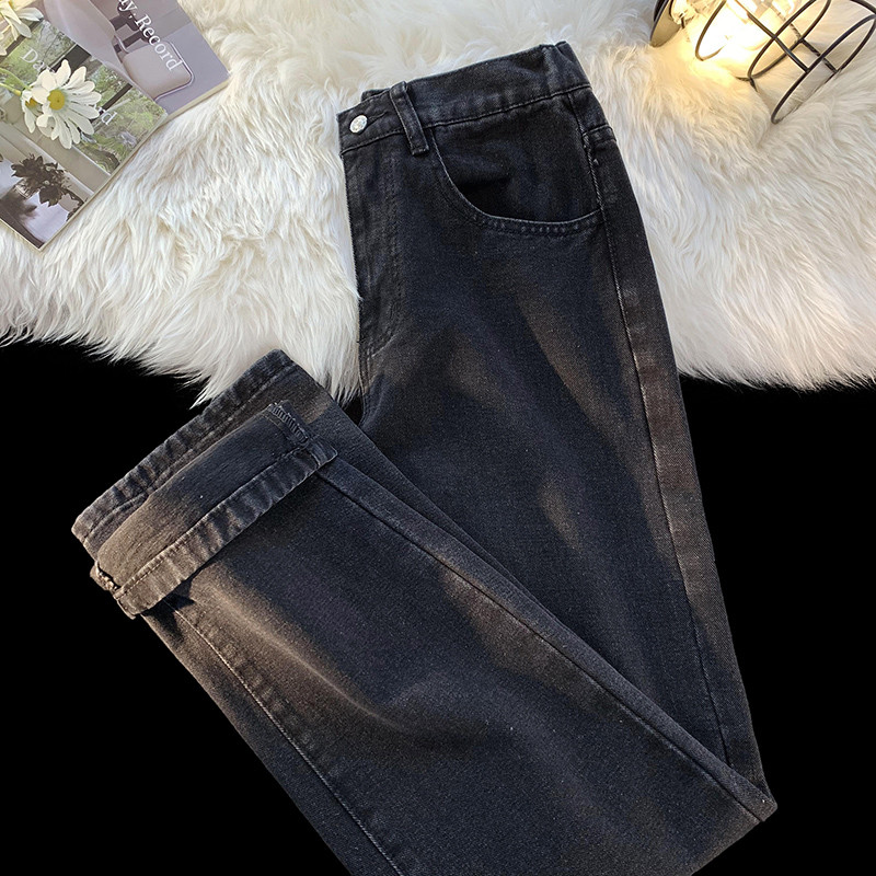 Klasične široke ravne traperice Muške proljetne modne korejske hlače s elastičnim strukom Streetwear Vintage crno sive isprane traper hlače