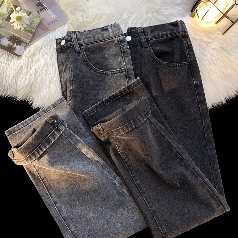 Klasične široke ravne traperice Muške proljetne modne korejske hlače s elastičnim strukom Streetwear Vintage crno sive isprane traper hlače