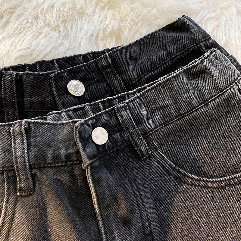 Klasične široke ravne traperice Muške proljetne modne korejske hlače s elastičnim strukom Streetwear Vintage crno sive isprane traper hlače