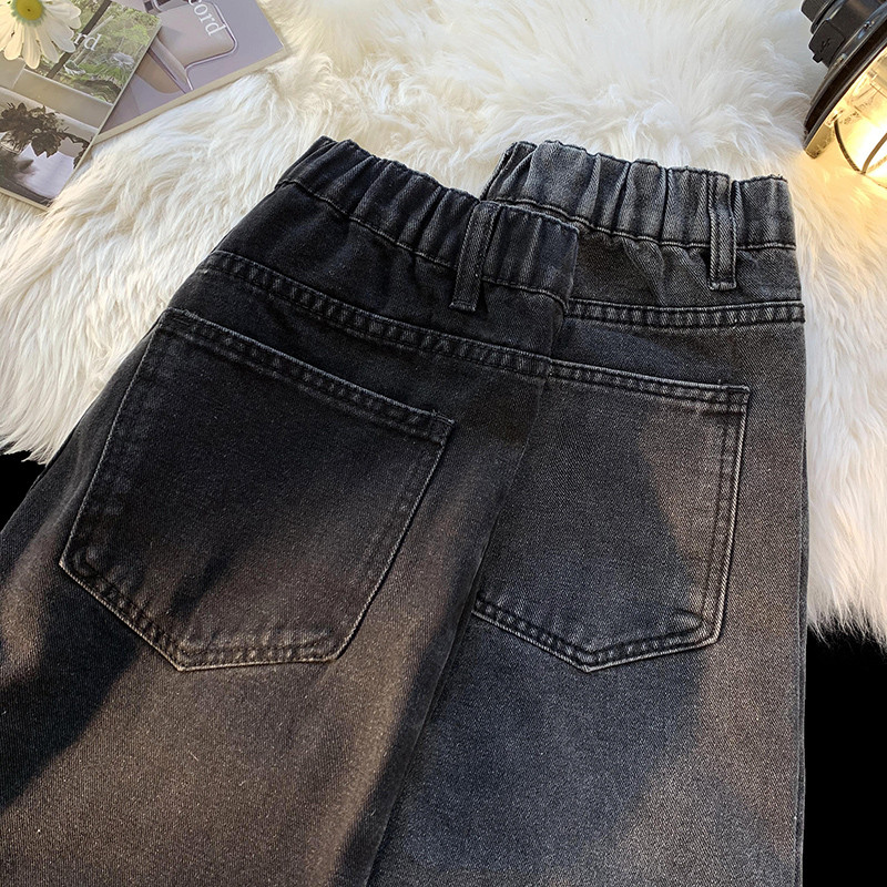 Klasične široke ravne traperice Muške proljetne modne korejske hlače s elastičnim strukom Streetwear Vintage crno sive isprane traper hlače