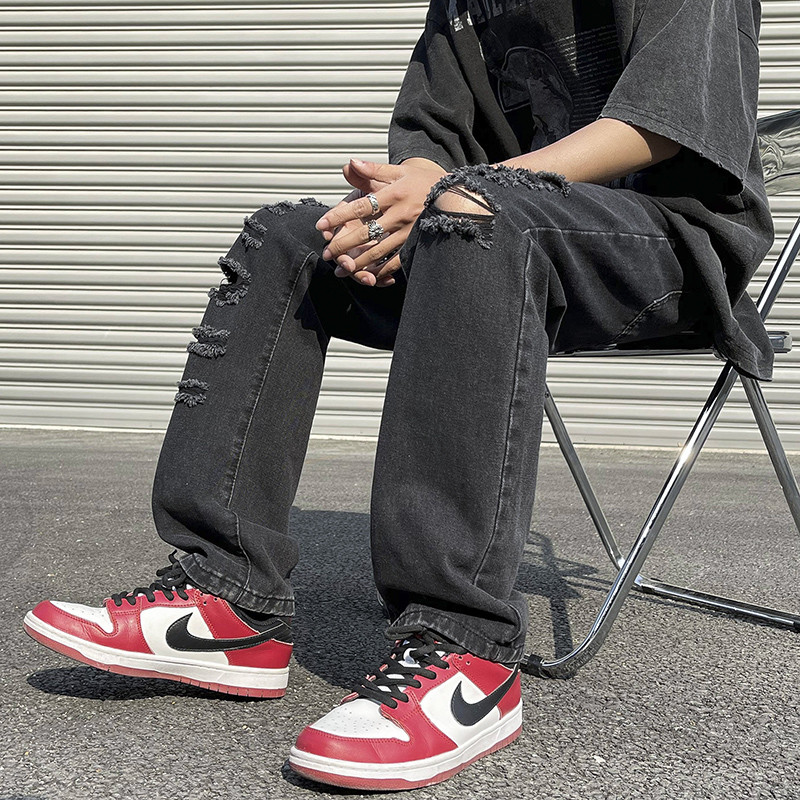 2023. Nove prepoznatljive poderane muške retro traperice, korejska modna ulična odjeća, uske traper hlače, univerzalne muške ulične hlače