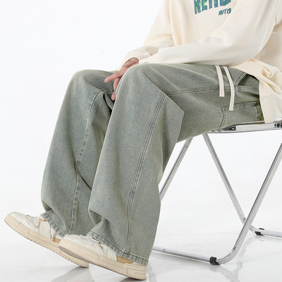 Oversize ρετρό ανδρικό φαρδύ τζιν φαρδύ τζιν μόδας χιπ χοπ streetwear Φθινοπωρινό casual ελαστική μέση Κορεάτικο ίσιο τζιν παντελόνι
