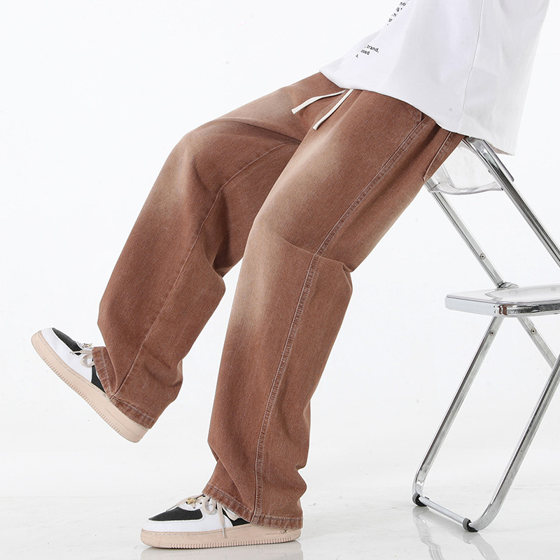 Oversize ρετρό ανδρικό φαρδύ τζιν φαρδύ τζιν μόδας χιπ χοπ streetwear Φθινοπωρινό casual ελαστική μέση Κορεάτικο ίσιο τζιν παντελόνι