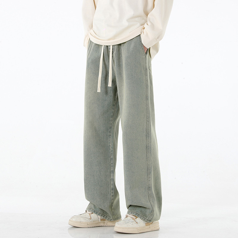 Oversize ρετρό ανδρικό φαρδύ τζιν φαρδύ τζιν μόδας χιπ χοπ streetwear Φθινοπωρινό casual ελαστική μέση Κορεάτικο ίσιο τζιν παντελόνι