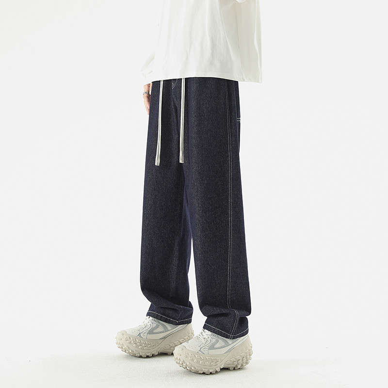 Meeste mood kottis sirged teksad Sügis uus elastne vöökoht pingutusnöör pestud mustad teksapüksid Ameerika trend tänavarõivad