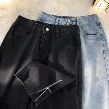 Ανοιξιάτικο αντρικό τζιν τζιν ίσιο 2023 Μαύρο τζιν παντελόνι High Street με φερμουάρ Κορεάτικο Streetwear Ανδρικό παντελόνι