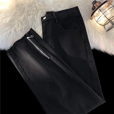 Proljeće 2023. Muške modne traperice, uske ravne Y2K crne traper hlače, korejske ulične muške hlače s patentnim zatvaračem i porubom