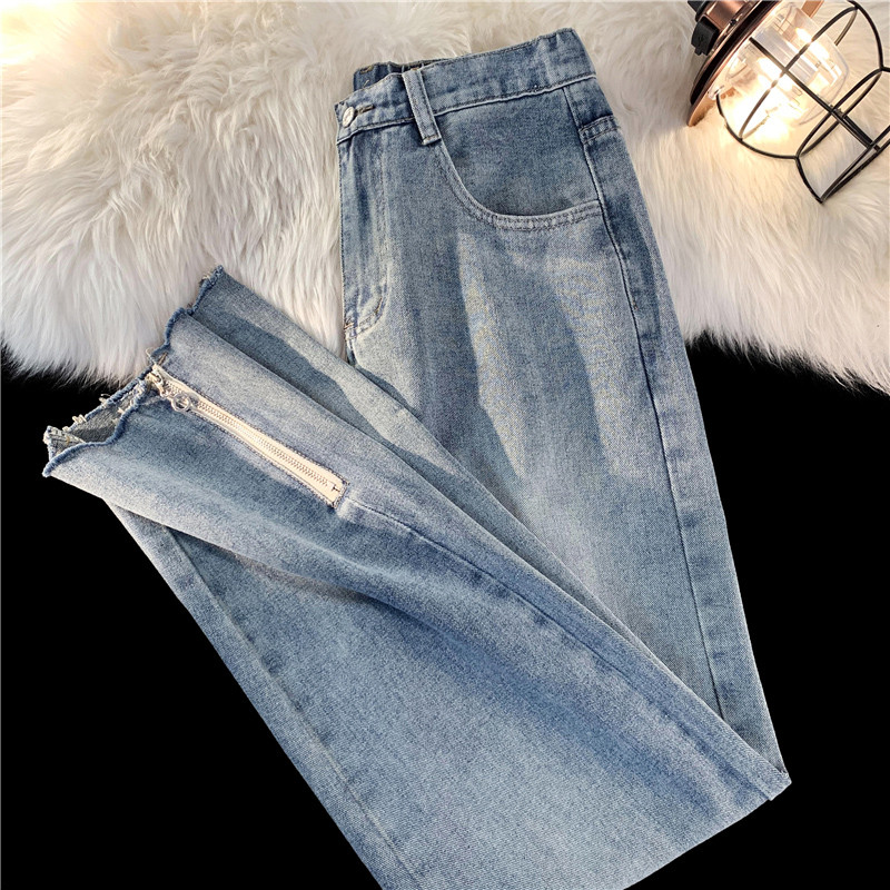 Proljeće 2023. Muške modne traperice, uske ravne Y2K crne traper hlače, korejske ulične muške hlače s patentnim zatvaračem i porubom