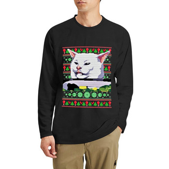 Νέο αντίγραφο Γυναίκα που φωνάζει στη γάτα Dank meme Άσχημο χριστουγεννιάτικο πουκάμισο Μακρύ μπλουζάκι ανδρικά ρούχα βαρέων βαρών μπλουζάκια για άνδρες