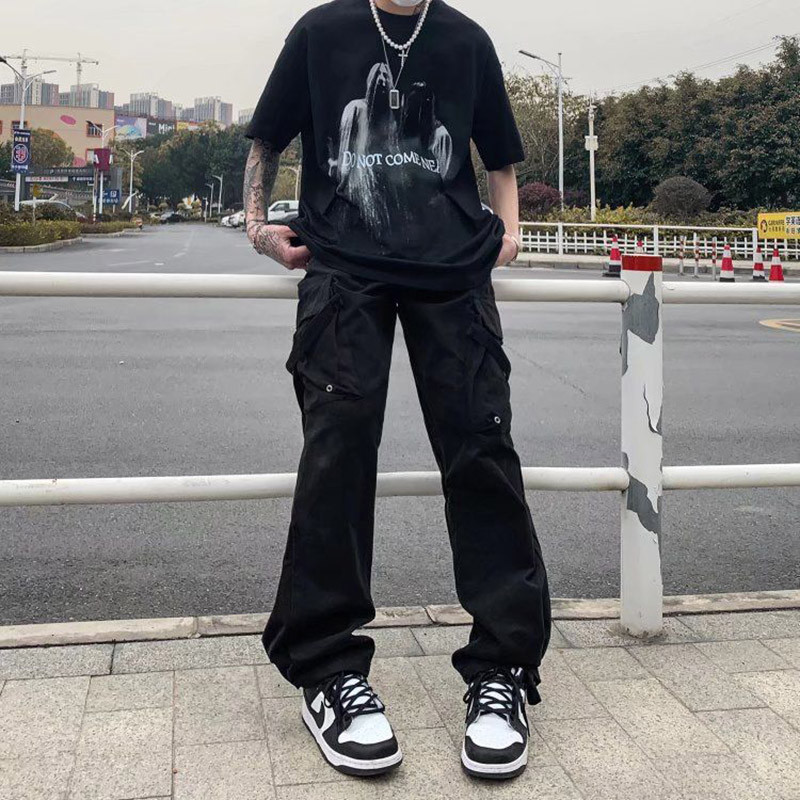 Y2k Techwear Crne Cargo hlače Muška moda Hip Hop High Street Punk Streetwear Širokaste hlače za muške Joggers Ležerna odjeća