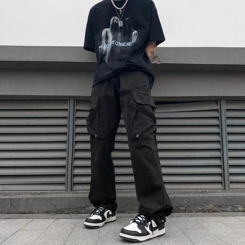 Y2k Techwear Crne Cargo hlače Muška moda Hip Hop High Street Punk Streetwear Širokaste hlače za muške Joggers Ležerna odjeća