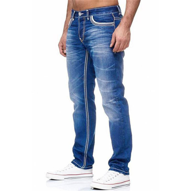 Meeste teksad Tugevad taskud Stretch Denim Sirged püksid Kevadsuvi Äri vabaaja püksid Igapäevased tänavarõivad Meeste riided