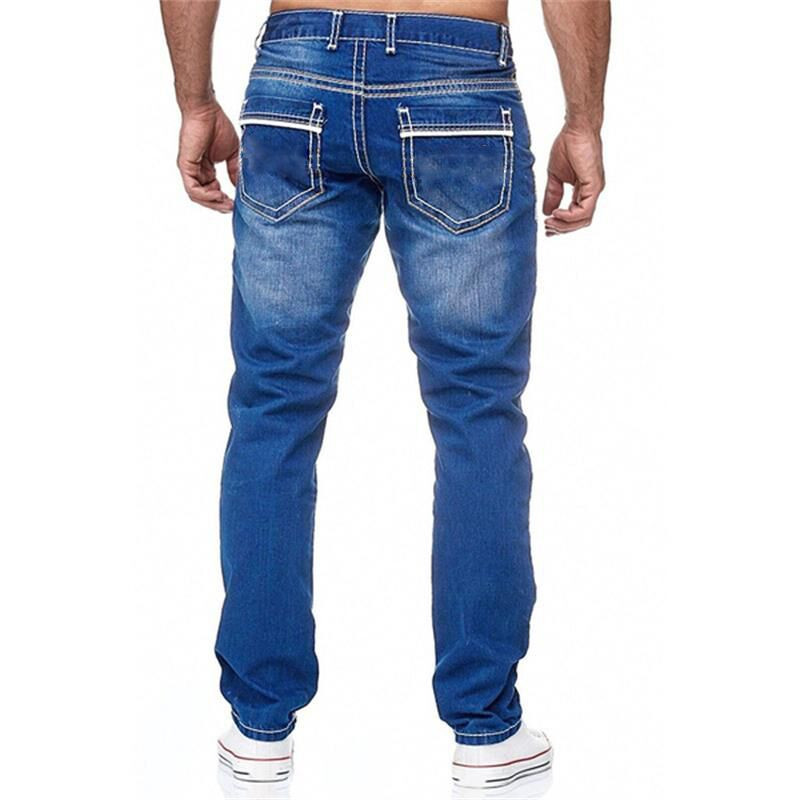 Meeste teksad Tugevad taskud Stretch Denim Sirged püksid Kevadsuvi Äri vabaaja püksid Igapäevased tänavarõivad Meeste riided
