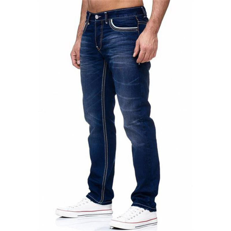 Meeste teksad Tugevad taskud Stretch Denim Sirged püksid Kevadsuvi Äri vabaaja püksid Igapäevased tänavarõivad Meeste riided