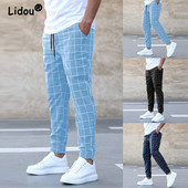 Jesen 2023., nova muška moda, ulične trendi hlače, ležerne hlače na kockice, modne udobne, svestrane hlače s užetom