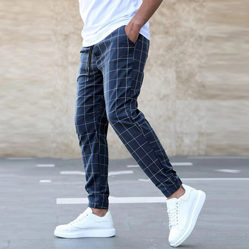 Есенни 2023 г. Нова мъжка мода Улични модерни панталони Карирани ежедневни панталони Модни удобни универсални панталони с въже за панталони