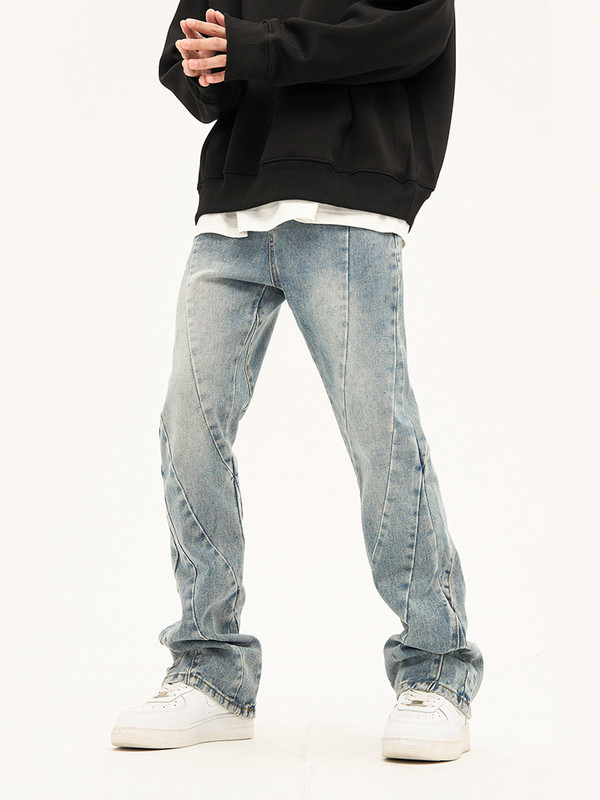 Spojene lepršave hlače Muške isprane opuštene traper hlače Jesen Zima Ulična odjeća Ležerne traperice Muškarci Muška odjeća