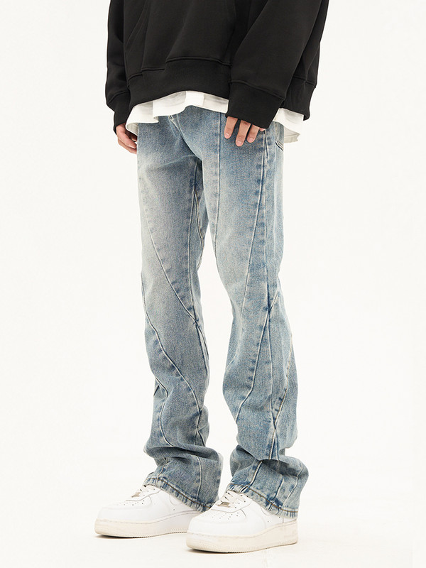 Spojene lepršave hlače Muške isprane opuštene traper hlače Jesen Zima Ulična odjeća Ležerne traperice Muškarci Muška odjeća