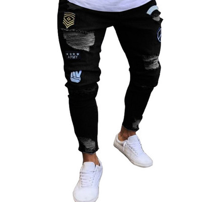 nove bijele traperice s vezom, muške pamučne rastezljive poderane uske traperice visokokvalitetne hip hop crne rupe uske traper hlače