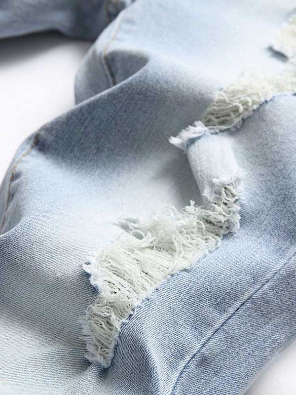 ZAFUL Muške traperice srednjeg struka, uske svijetloplave duge traperice, hlače do gležnja na patentni zatvarač, poderane traper hlače s džepom Z4997729