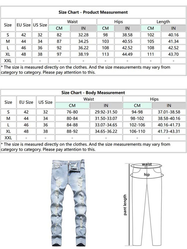 ZAFUL Muške traperice srednjeg struka, uske svijetloplave duge traperice, hlače do gležnja na patentni zatvarač, poderane traper hlače s džepom Z4997729