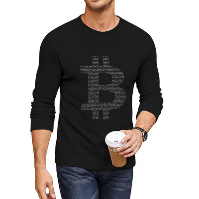 Νέο Bitcoin Binary Black Long T-Shirt πουκάμισο γρήγορου στεγνώματος μαύρο μπλουζάκι ανδρικό μπλουζάκι