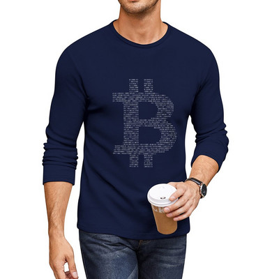 Νέο Bitcoin Binary Black Long T-Shirt πουκάμισο γρήγορου στεγνώματος μαύρο μπλουζάκι ανδρικό μπλουζάκι