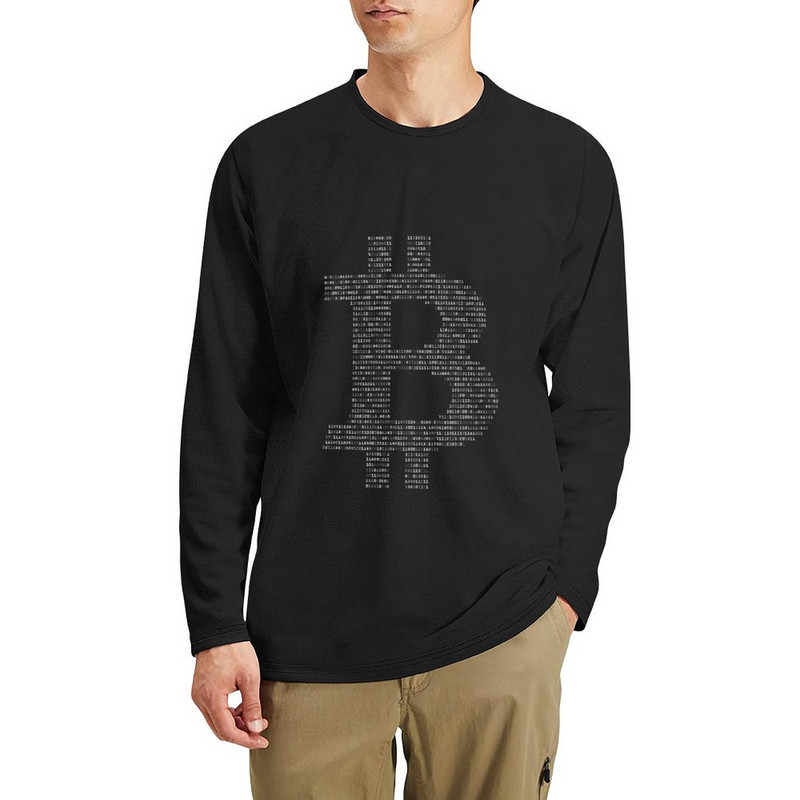 Νέο Bitcoin Binary Black Long T-Shirt πουκάμισο γρήγορου στεγνώματος μαύρο μπλουζάκι ανδρικό μπλουζάκι
