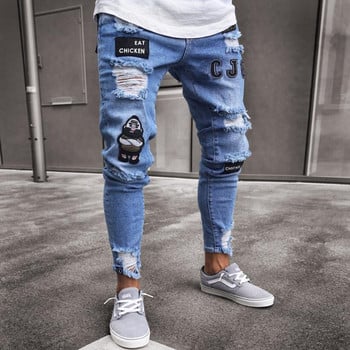 2023 Мъжки стилни скъсани дънкови панталони Biker Skinny Straight Straight Denim Pantuses Нова мода тесни дънки Дрехи Dropshipping