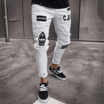 2023 Мъжки стилни скъсани дънкови панталони Biker Skinny Straight Straight Denim Pantuses Нова мода тесни дънки Дрехи Dropshipping