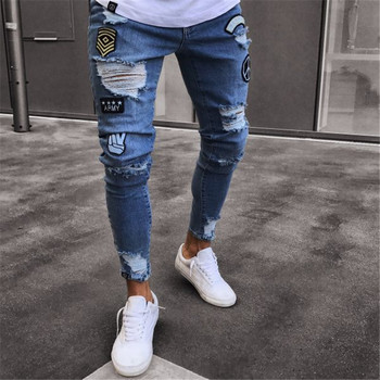 2023 Мъжки стилни скъсани дънкови панталони Biker Skinny Straight Straight Denim Pantuses Нова мода тесни дънки Дрехи Dropshipping