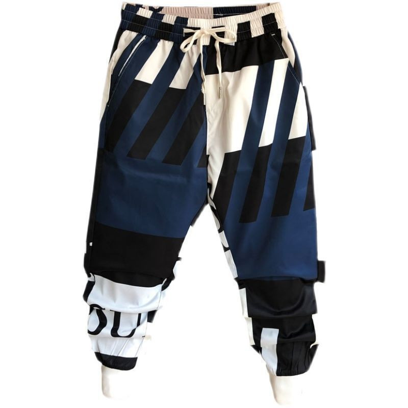 Muška odjeća široka muška odjeća u stilu za mlade Ulična odjeća s printom na elastični struk Patchwork uvezivanje Proljeće ljeto Tanke zgodne ležerne hlače
