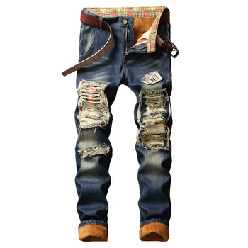 Τζιν Designer Hole Jeans υψηλής ποιότητας Ripped για άνδρες 2021 Autumn Winter Plus Velvet HIP HOP Punk Streetwear Dorpshipping