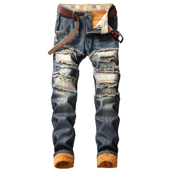 Τζιν Designer Hole Jeans υψηλής ποιότητας Ripped για άνδρες 2021 Autumn Winter Plus Velvet HIP HOP Punk Streetwear Dorpshipping