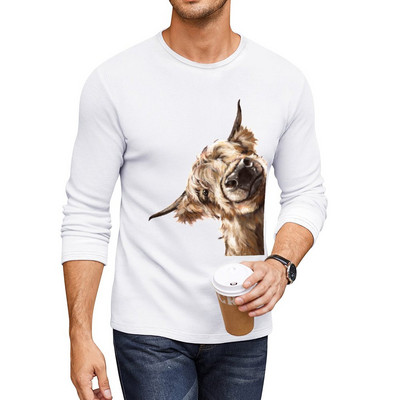 Uus Sneaky Highland Cow Long T-särk anime armsad topid poistele valged t-särgid vintage riided T-särgid meestele