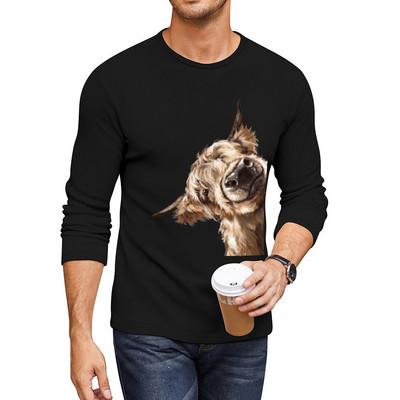 Uus Sneaky Highland Cow Long T-särk anime armsad topid poistele valged t-särgid vintage riided T-särgid meestele