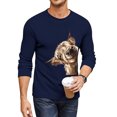 Uus Sneaky Highland Cow Long T-särk anime armsad topid poistele valged t-särgid vintage riided T-särgid meestele