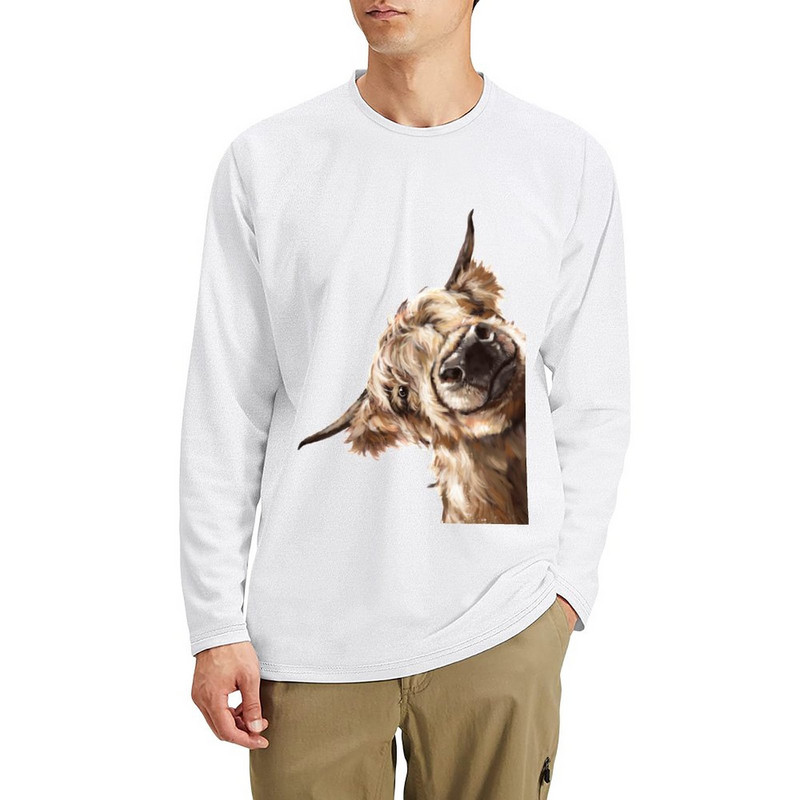 Uus Sneaky Highland Cow Long T-särk anime armsad topid poistele valged t-särgid vintage riided T-särgid meestele