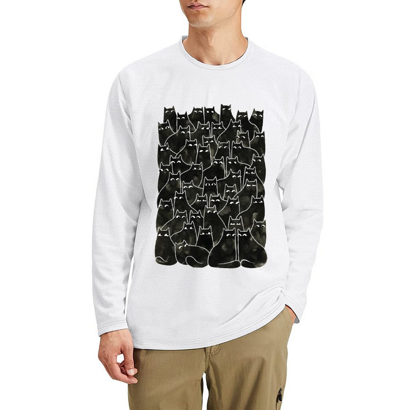 Nova dugačka majica Suspicious Cats majica sa životinjskim uzorkom za dječake anime majica za muškarce