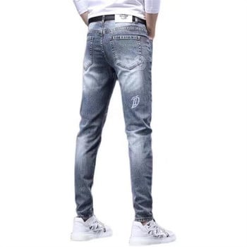 Ανδρικό τζιν παντελόνι με στάμπα τζιν Κορέα αδυνατιστικό μοντέρνο casual τζιν παντελόνι all-match ελαφρύ πολυτελές ανδρικό τζιν παντελόνι για άνδρες